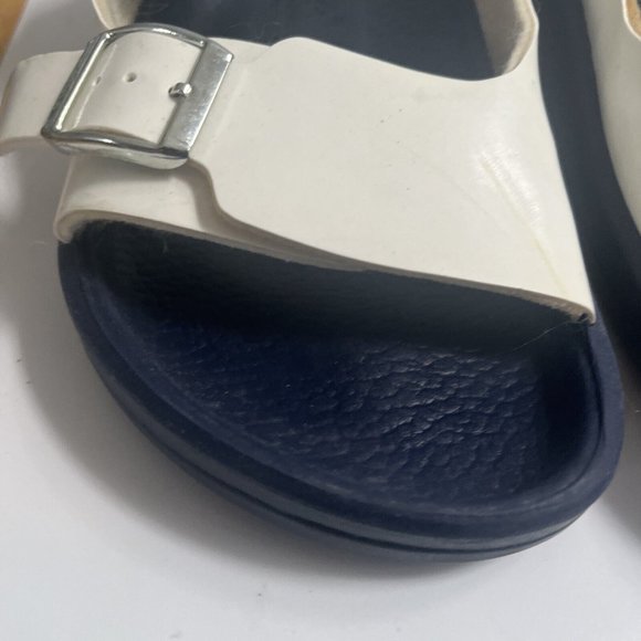 Betula Birkenstock Size 40 Sandals Flip Flop White Navy Waterproof - Picture 2 of 7